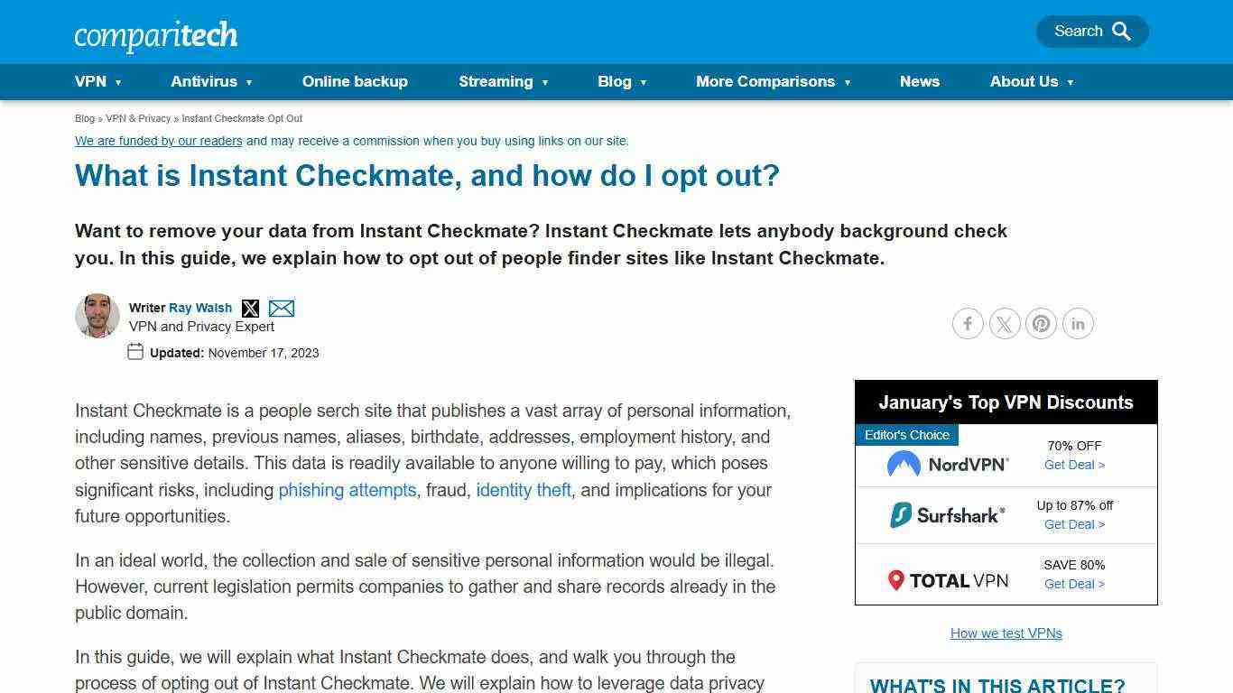 What is Instant Checkmate? (and how to opt out) - Comparitech